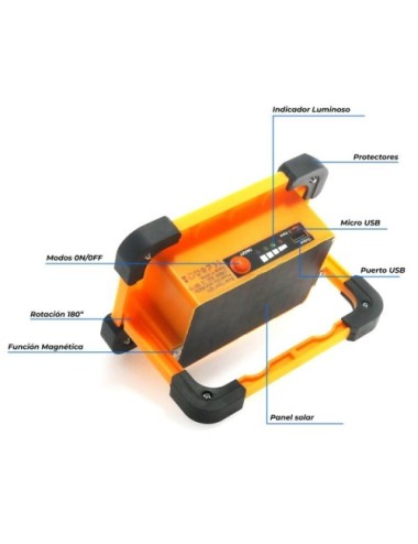 Foco Proyector LED Solar 30w PowerBank Portátil con Batería, Recargable, Luz para trabajo, Recargable USB o Solar, Envío Gratis.