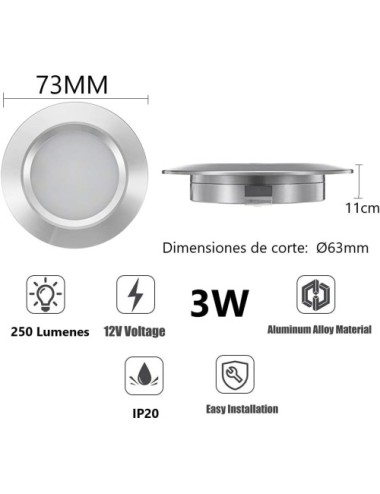 Pack 4 Placas Led a 12v 3w 3000k empotrar Con Envío Gratis, para Caravana, Camper, Autocaravana o instalaciones a 12v