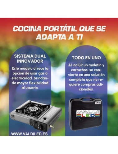 Cocina de Gas Portatil Modelo Dual 1 Fuego + 2 cartuchos de gas + Maletin+ Envío Gratis, con Adaptador de Botella Externa