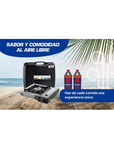 Cocina Hornillo portátil Extra+ dual + 2 botellas de gas + Maletín y Envío Gratis.