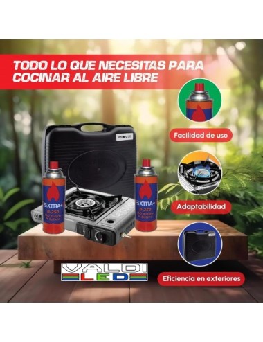 Cocina Hornillo portátil Extra+ dual + 2 botellas de gas + Maletín y Envío Gratis.